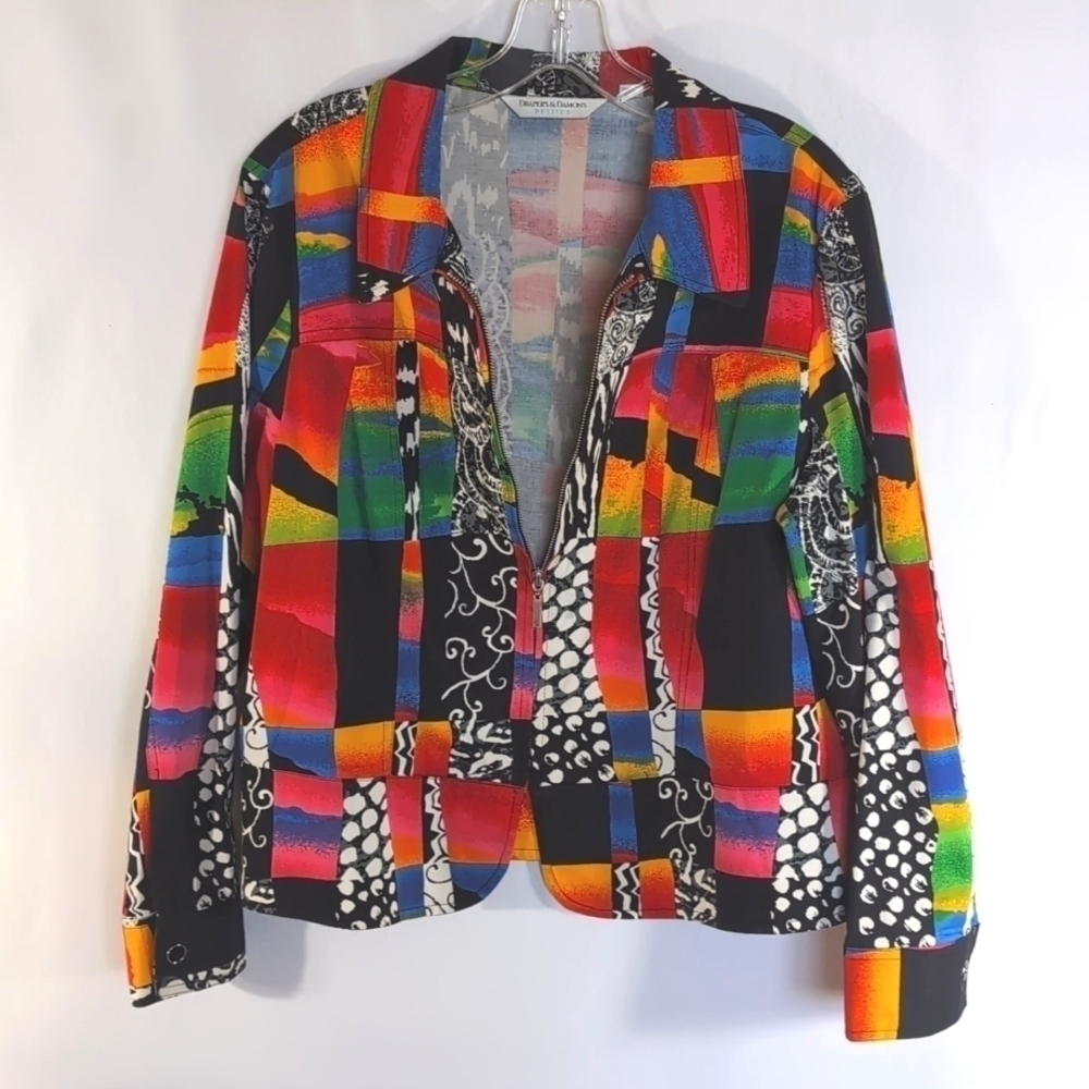 Draper's and Damon's Colorful Zip Up Jacket Size Large Petite